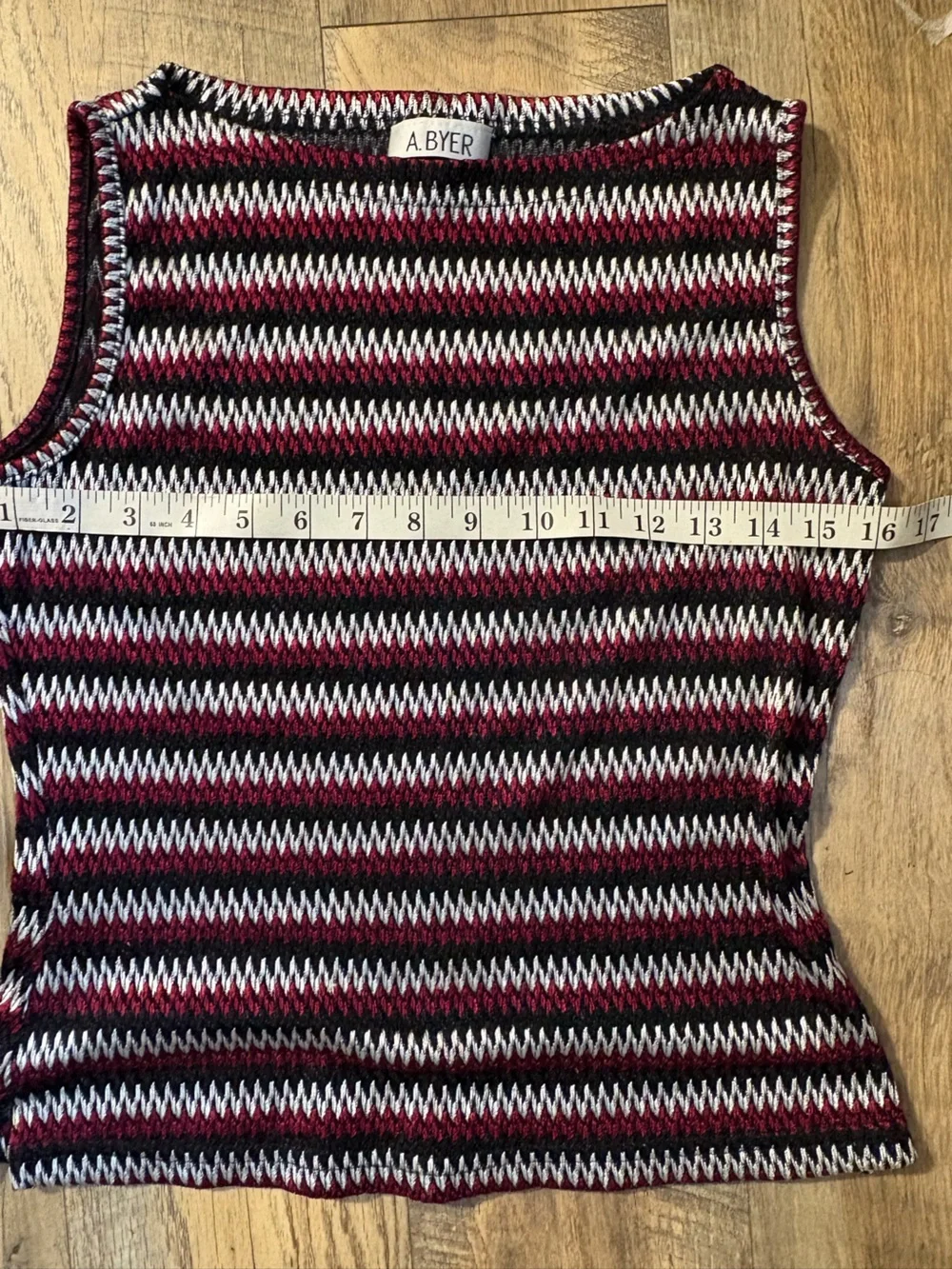 A. Byer Striped Knit Sleeveless Top in Black, White & Burgundy - Picture 2 of 3